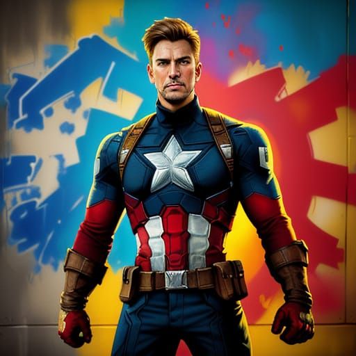 Captain America Graffiti Art in Comic Book Style