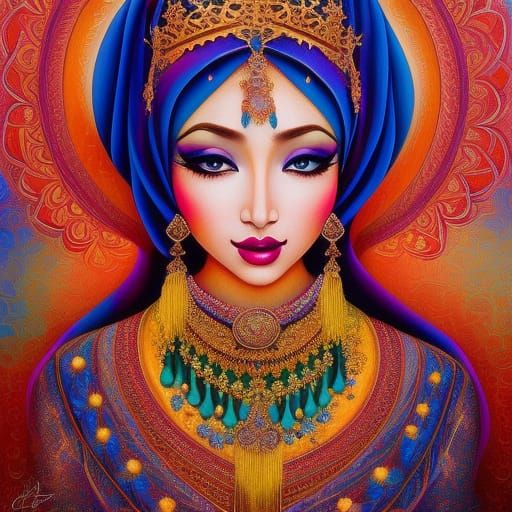 Ornate Hijabi Princess Portrait in Surreal Style