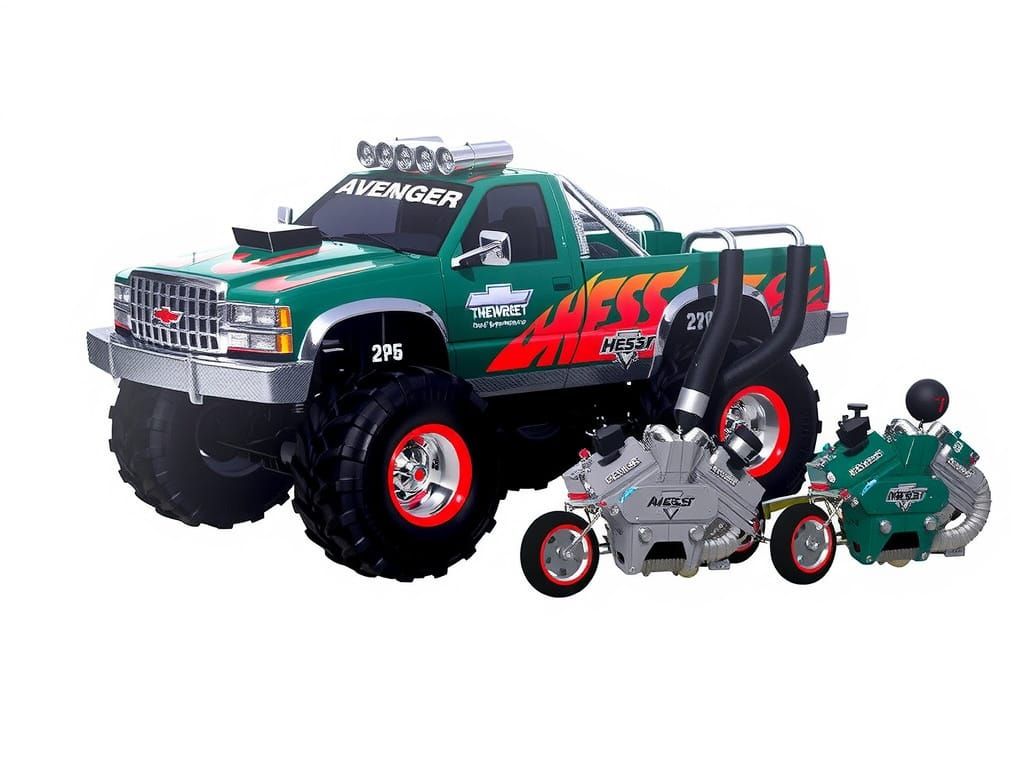 Retro-Futuristic Monster Jam Truck with Vibrant Green and Or...