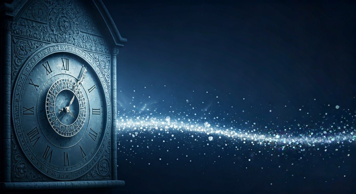 Ethereal Luxury: Ancient Clock in Deep Blue Haze