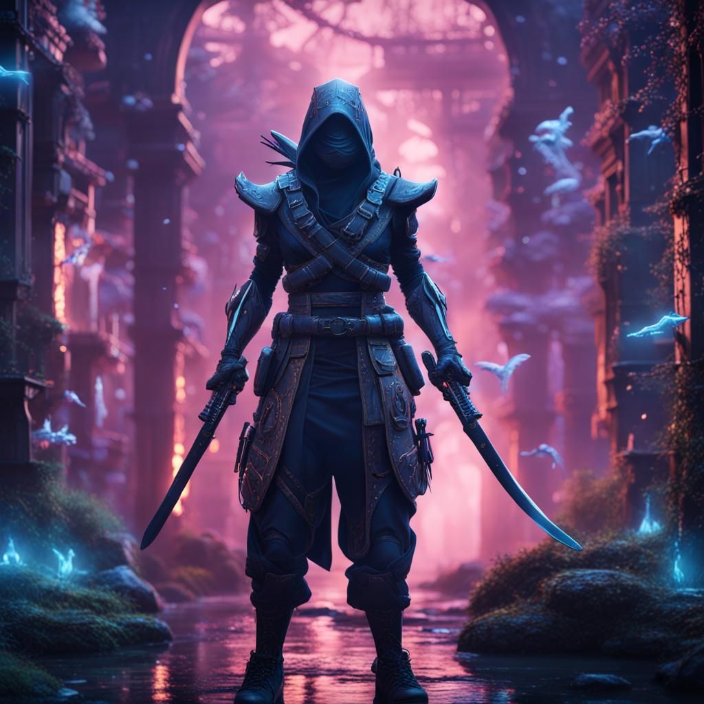 Enchanted Cyber Ninja: Detailed Fantasy Art