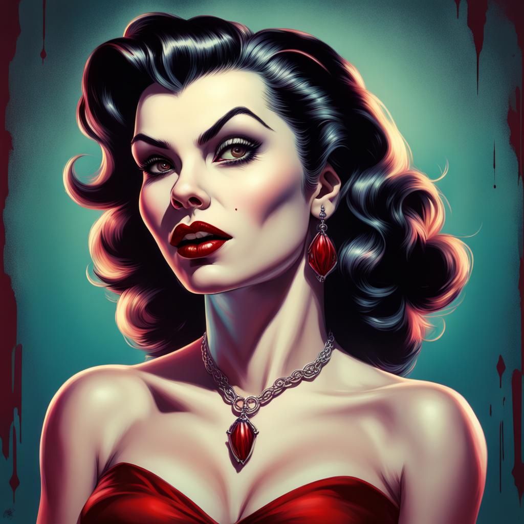 1950s Pinup Vampire in Hyperrealistic Style