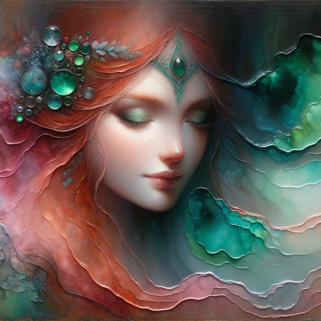 Norse Sun Goddess With Emerald Gaze in Acrylic