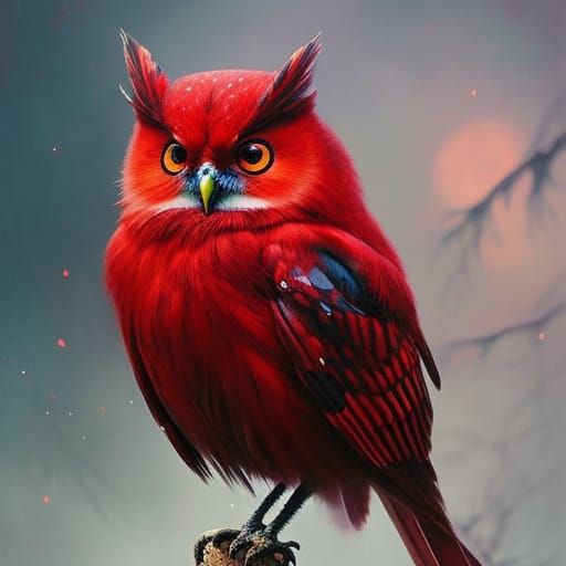 Detailed Red Owl Portrait in Liquid Ink Style