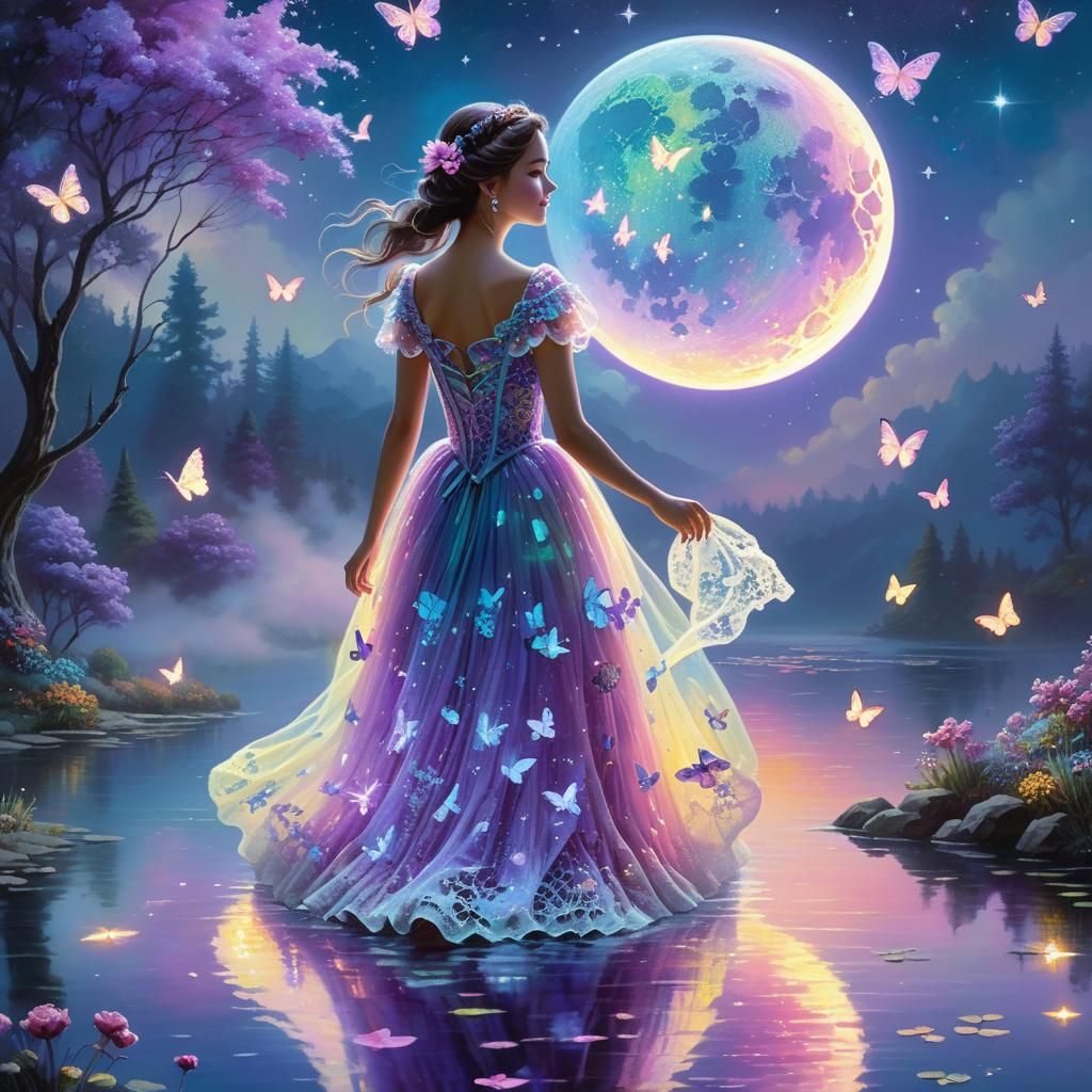 Woman in Neon Lace Dress by Fluorescent Lake