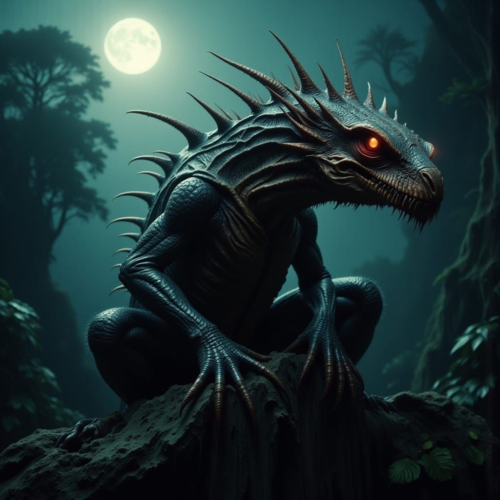 Mysterious, Moonlit Chupacabra Emerges in Dark, Mystical Rea...