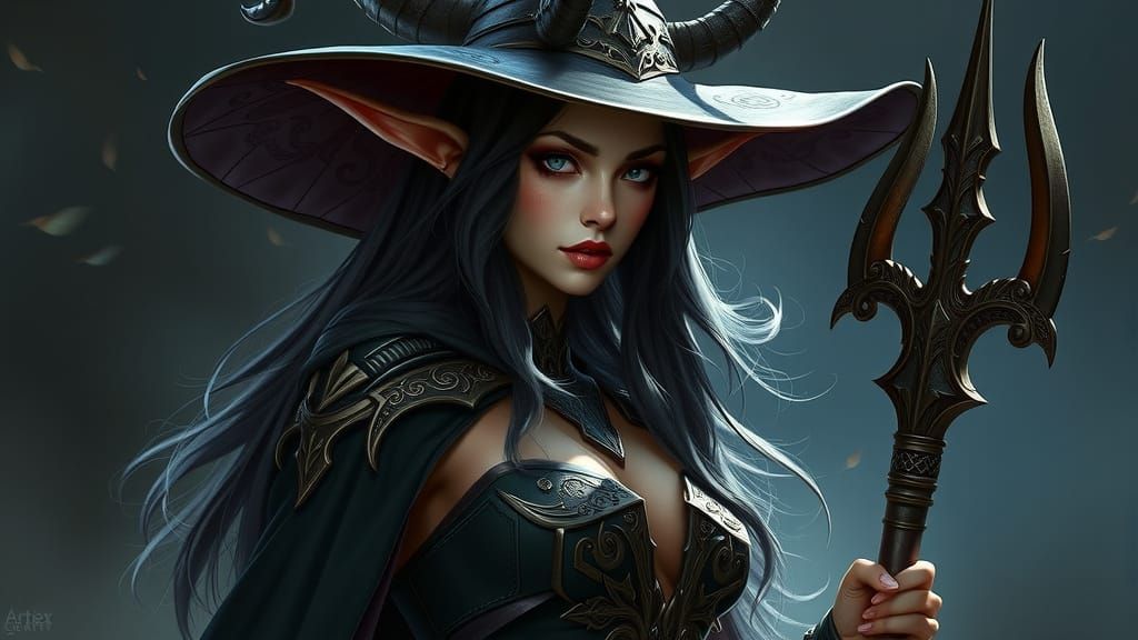 Dark Elf Witch Digital Painting in Fantasy Style