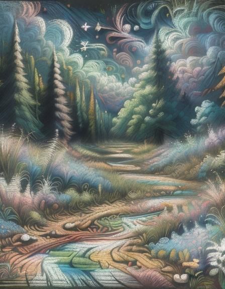 Chalk Art: Multichromatic Wildflower Field on Sidewalk