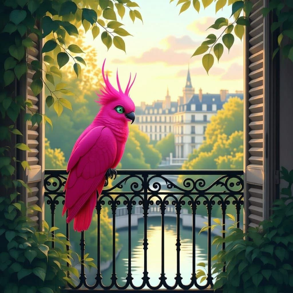 Majestic Cockatoo in Parisian Garden at Dawn