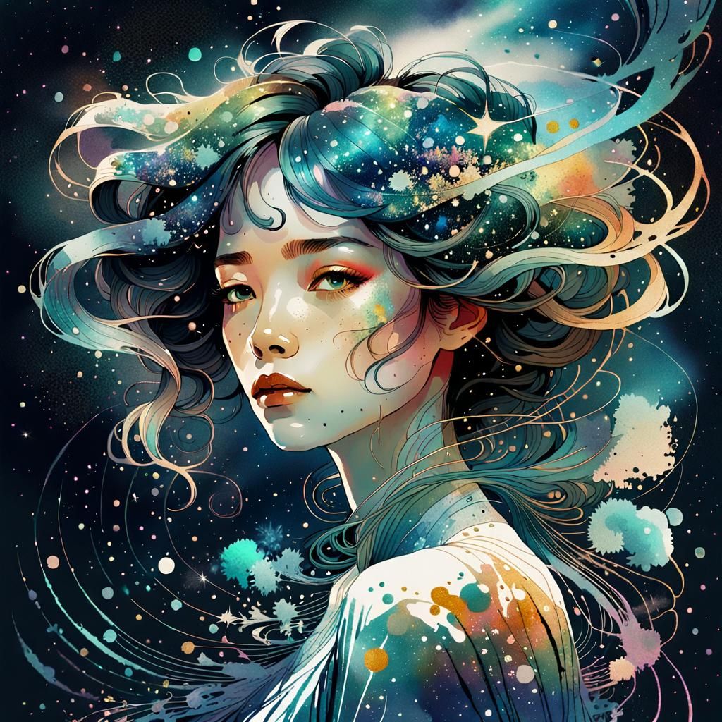 Stardust Mirage: Ethereal Woman in Surreal 3D Animation