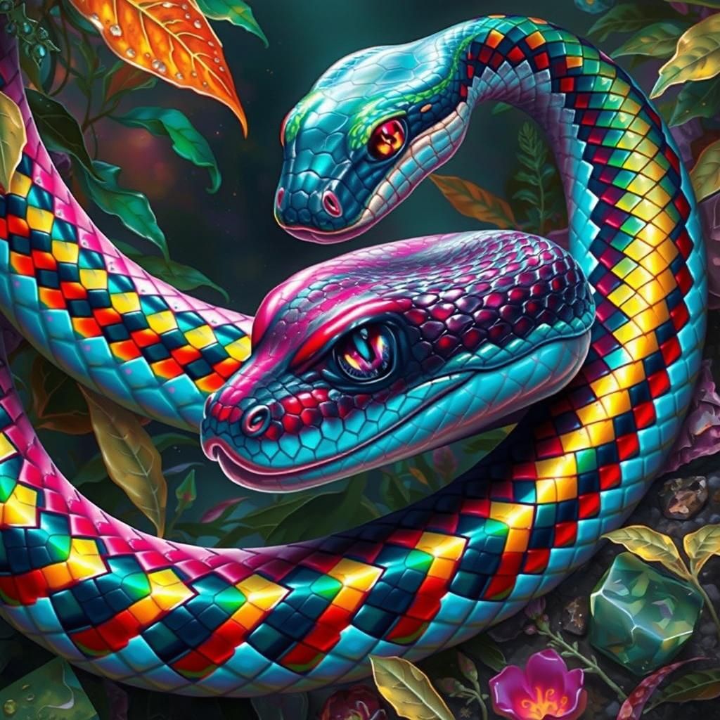 Iridescent Snakes in a Gemstone Jungle