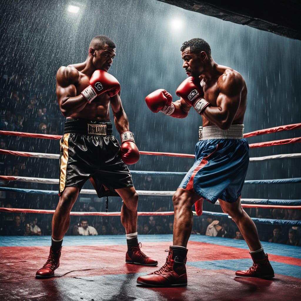 Dramatic Boxing Match in Rain