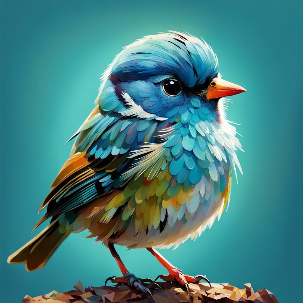 Cute Bird in Watercolor and Abstract Style