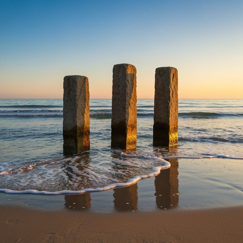 Sunrise Beach Pillars in Golden Light