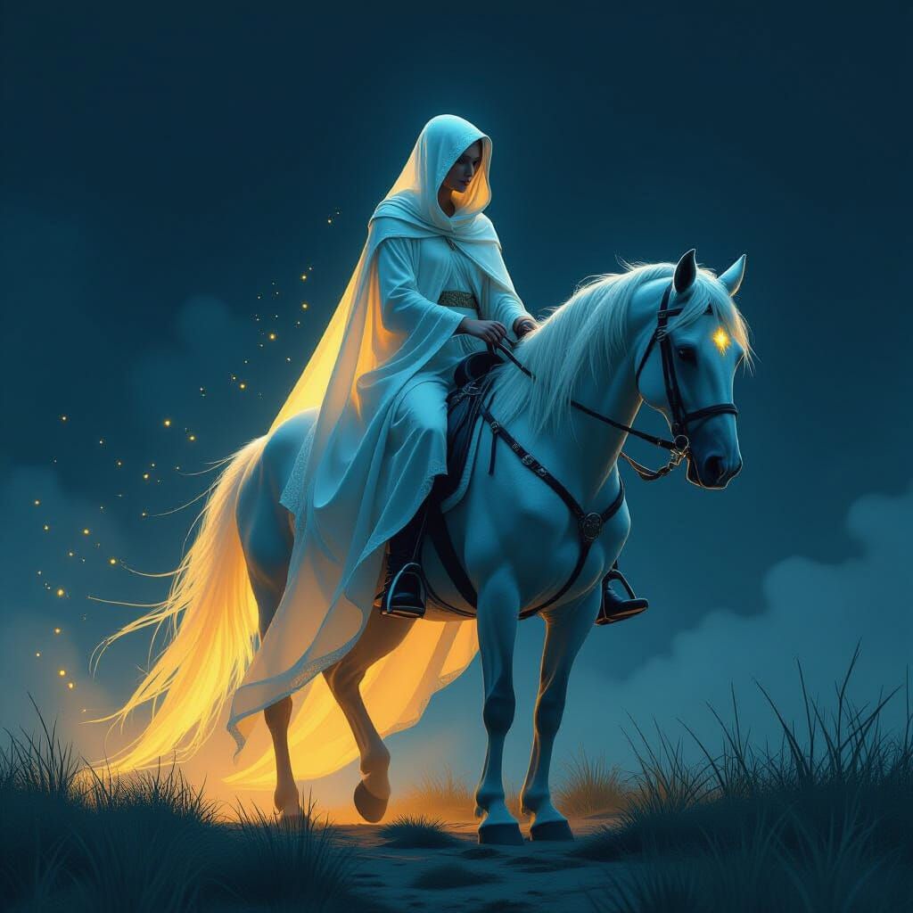 Ethereal Woman on Horse in Dramatic Digital Painting