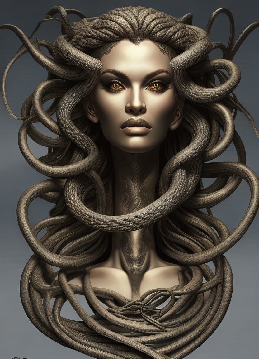 Medusa Portrait with Snakes, Dark Fantasy Art