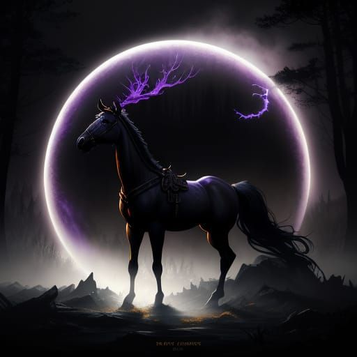 Dark Fantasy Horse in Misty Forest Concept Art