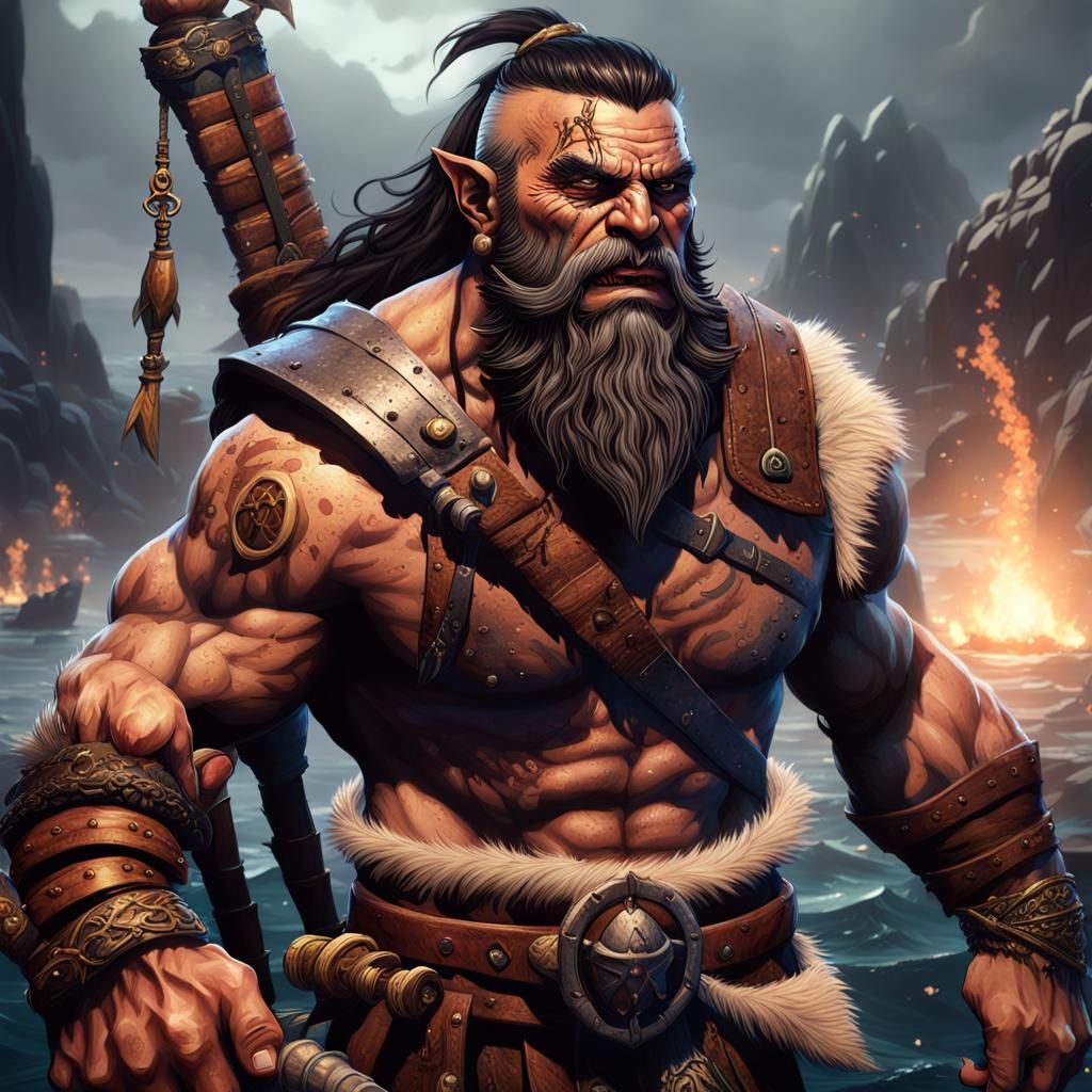 Half-Orc Barbarian Sailor: Detailed Fantasy Concept Art