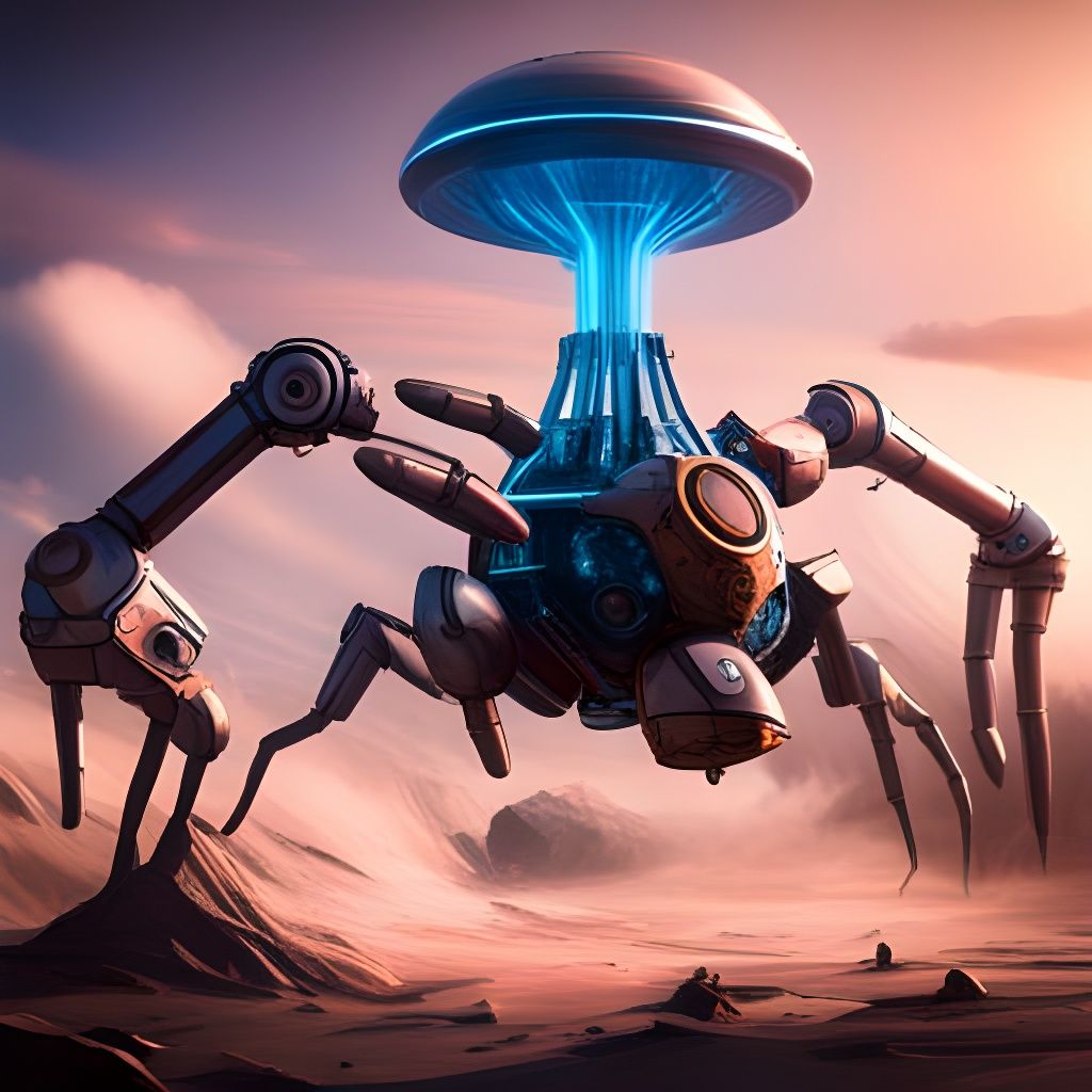 Steampunk Spider War Mech with Tesla Coil Turret