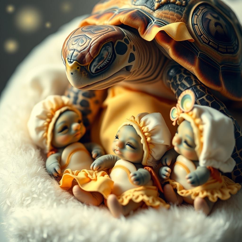 Whimsical Baby Turtles in Diapers and Bonnets