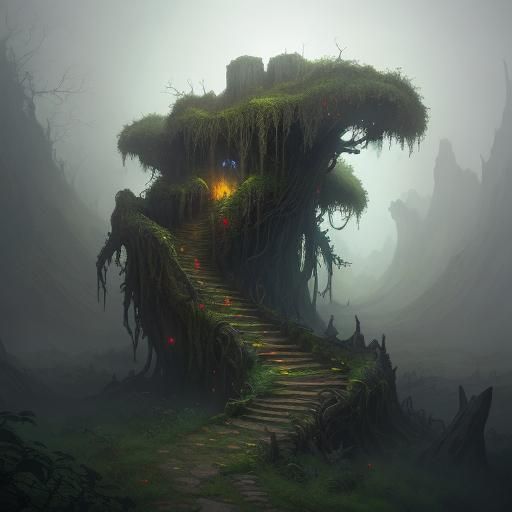 Mantled Creeper in Misty Vegetation: Fantasy Art