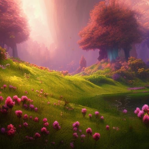 Spring Forest Wildflowers in Detailed Matte Painting