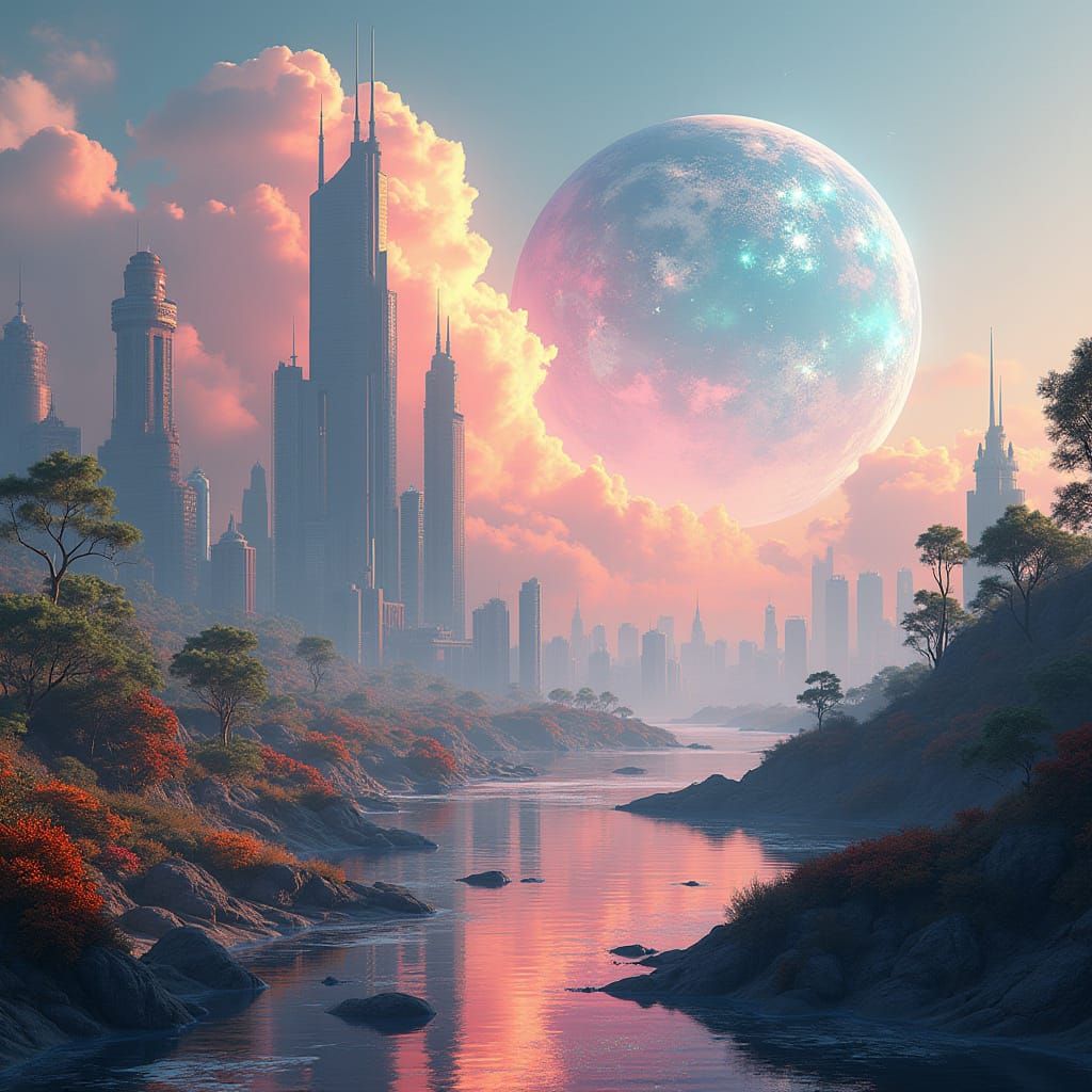 Hyperrealistic Futuristic Cityscape Convergence in 8K