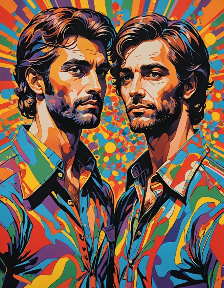 1970s Pride Poster: Abstract Art of Two Gay Men