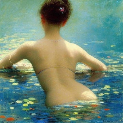 Underwater Woman: Artgerm, Ghibli, and Impressionism