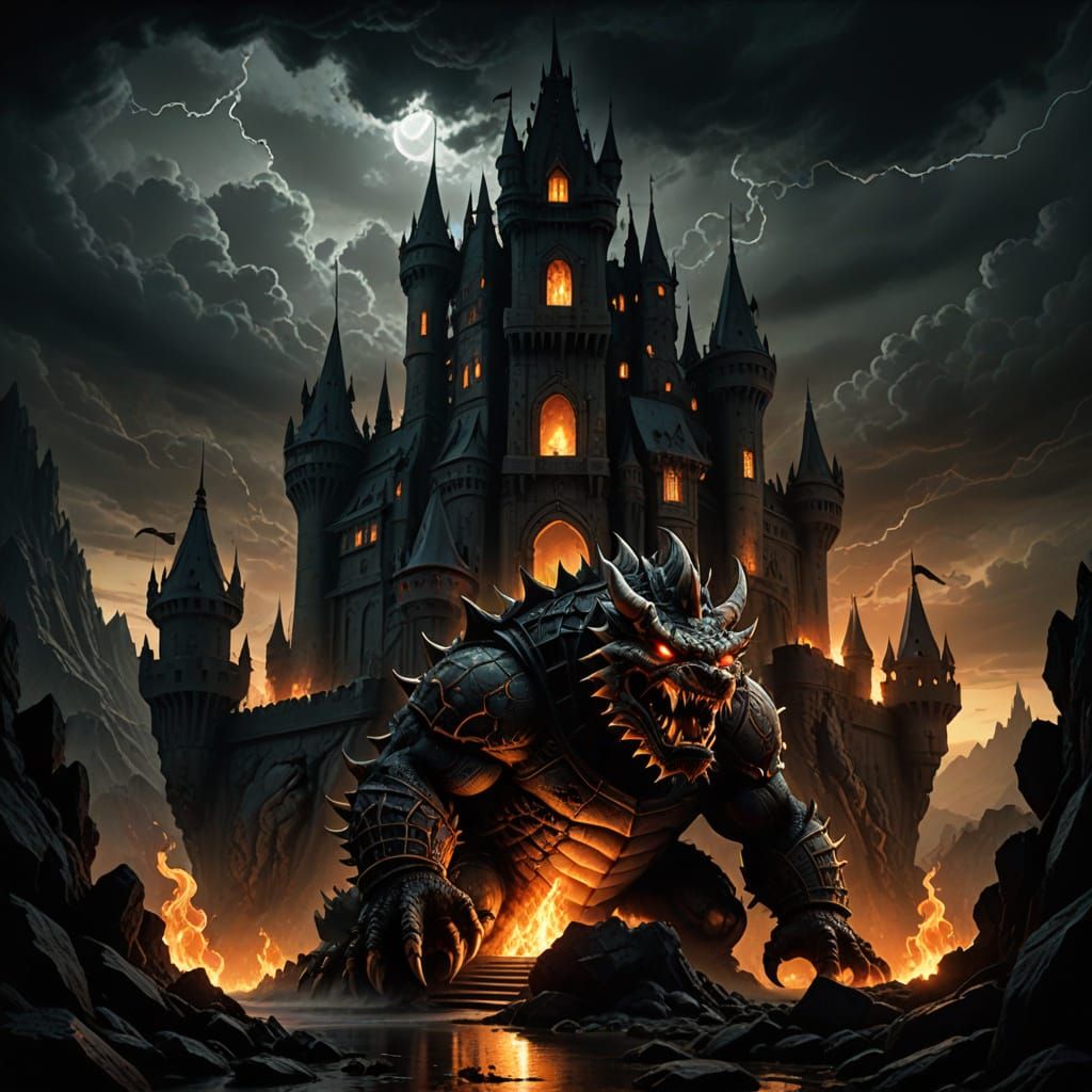 Dark Fantasy Bowser, Castle Merged in Ominous Landscape