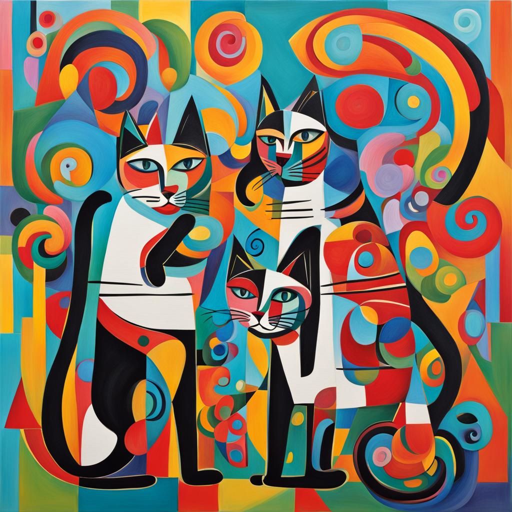 Abstract Cats Playing: Cubist Candyland Wonderland