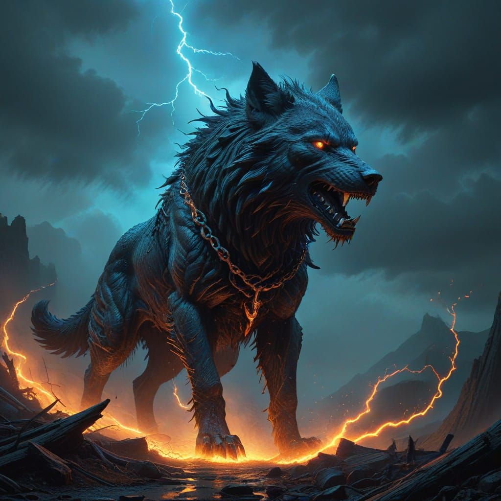 Majestic Fenrir Unleashed in Eerie Norse Realms