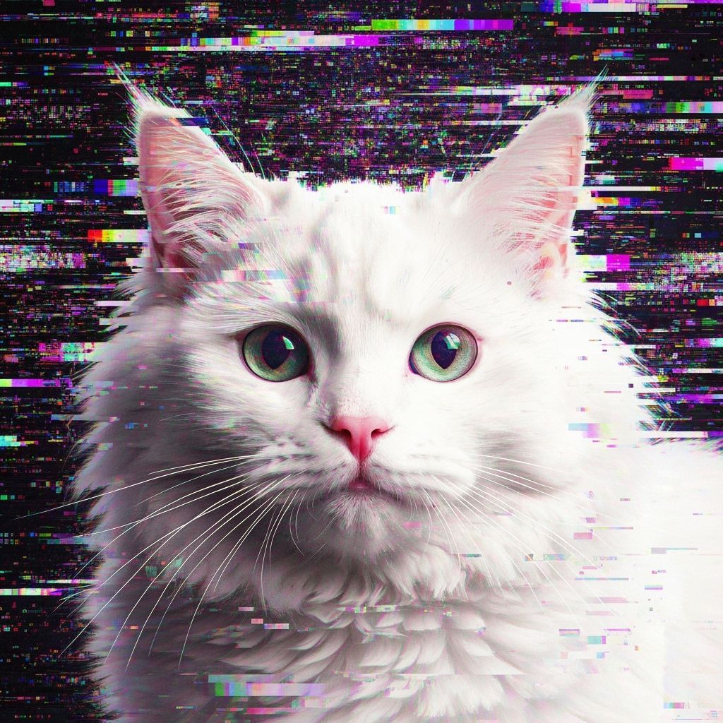 Glitch Art Portrait of a Fluffy White Cat