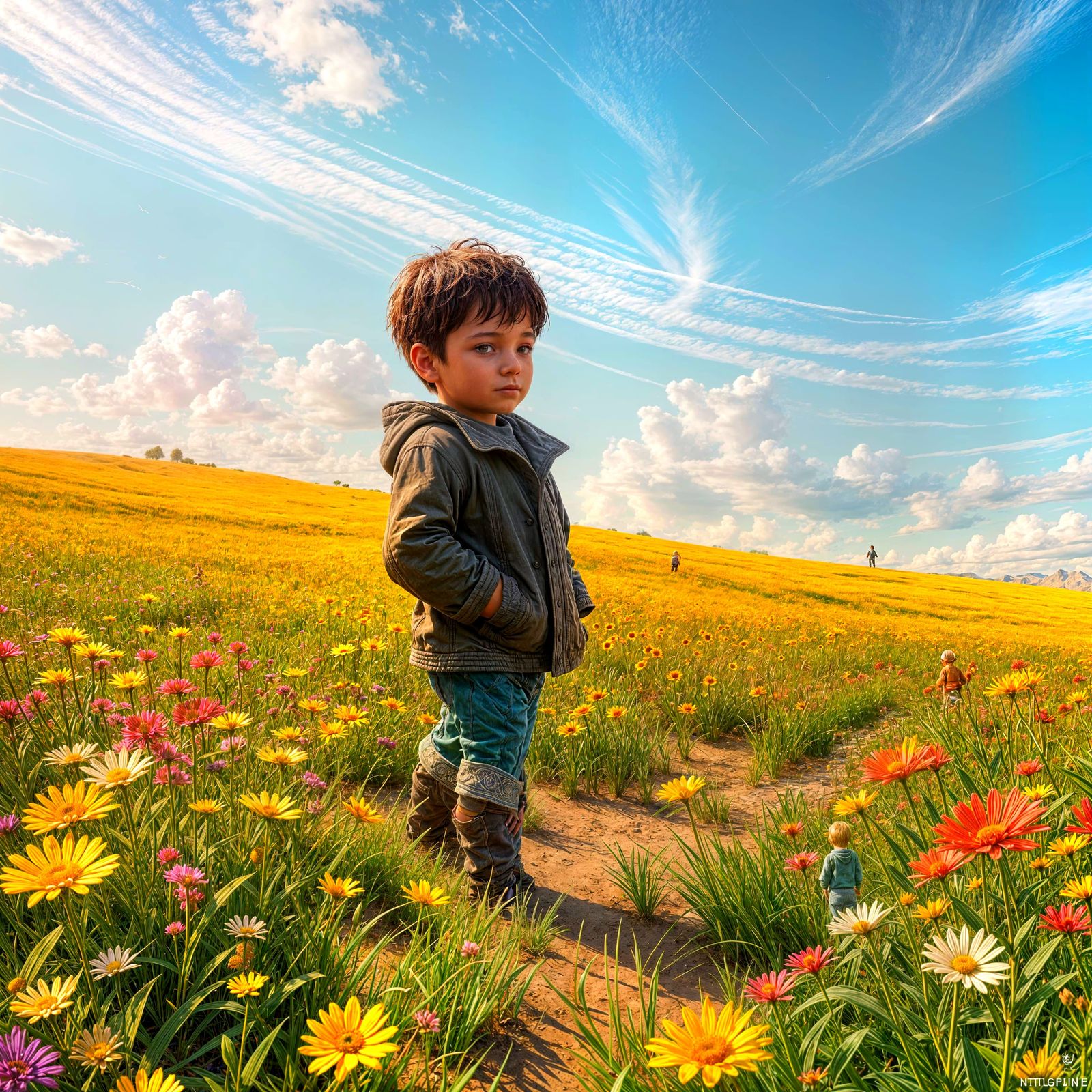 Boy Gazing into a Fantastical Dream Field