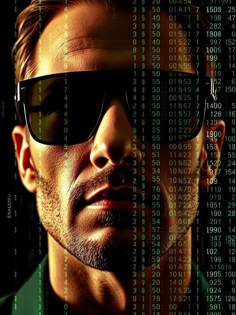 Neon Cyberpunk Portrait with Matrix Overlay