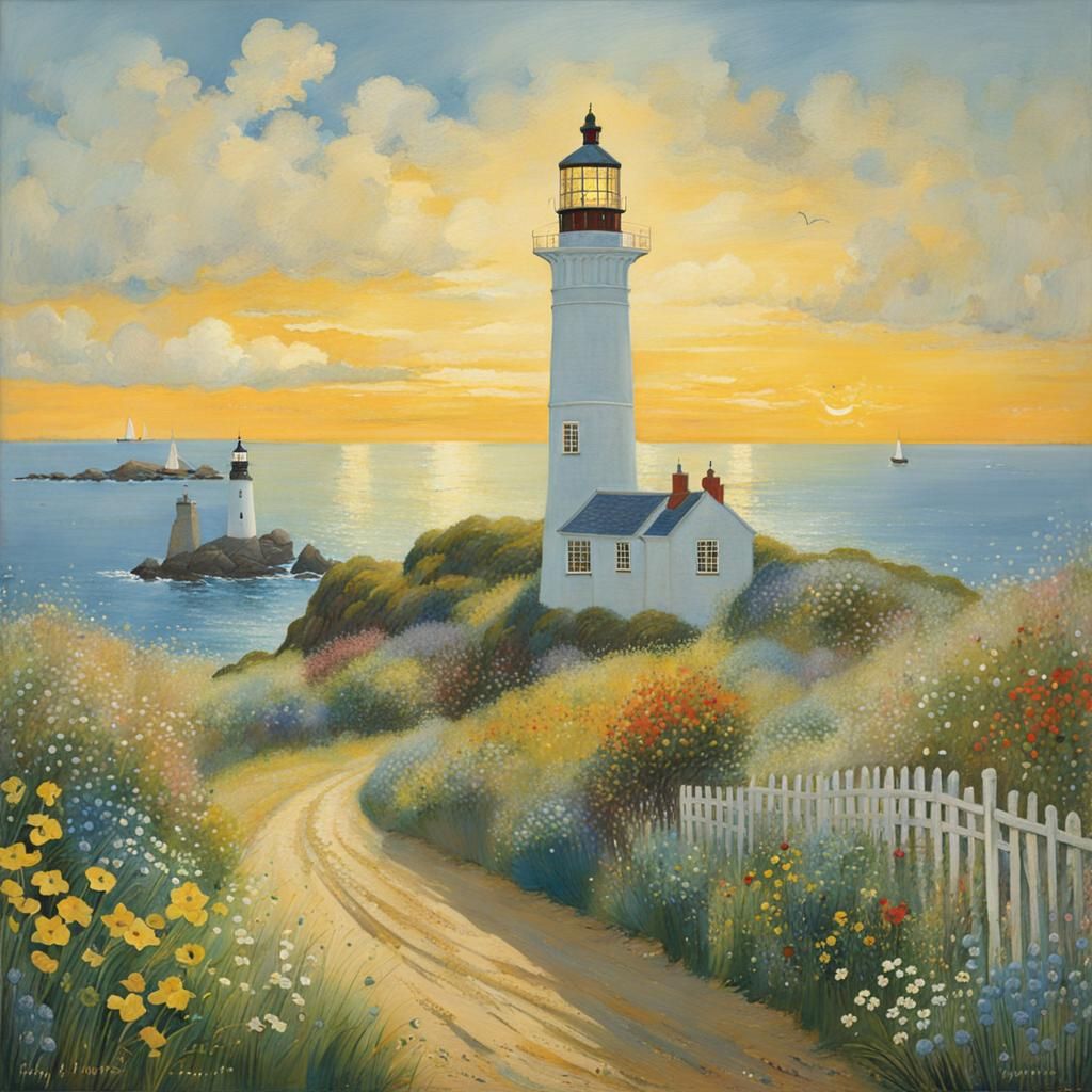 Lighthouse in Stained Glass Style