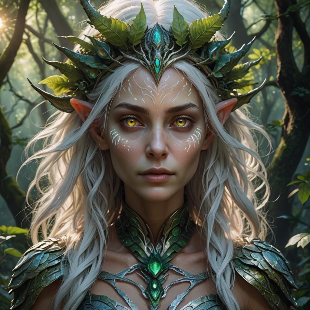 Mystical Forest Alien Woman with Iridescent Skin