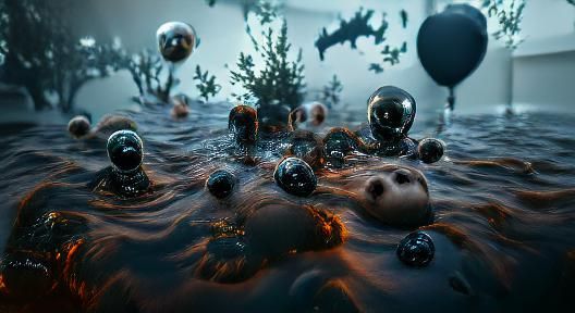 Drowning Horror: Surreal 3D Cinematic Scene