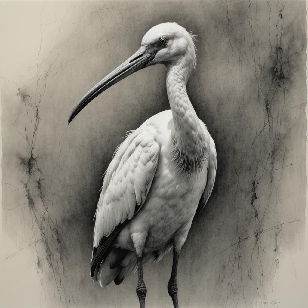 Ibis Stretching: Expressive Pencil and Line Drawing