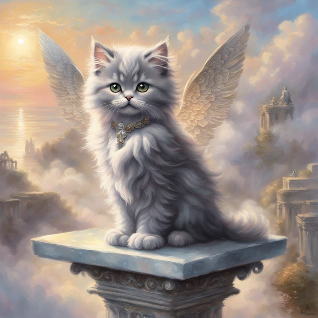 Winged Kitten on Olympus in Ethereal Lighting