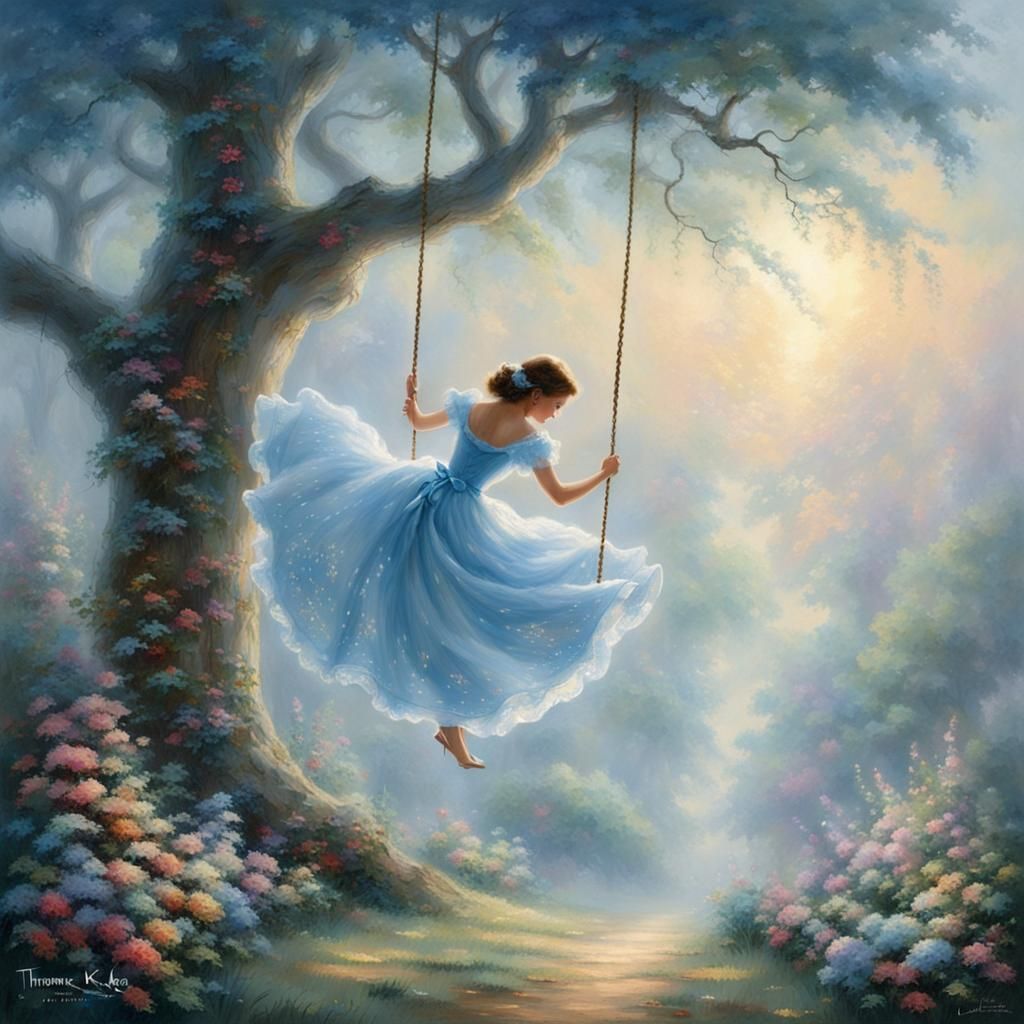 Girl on a Swing in Ethereal Fantasy Style