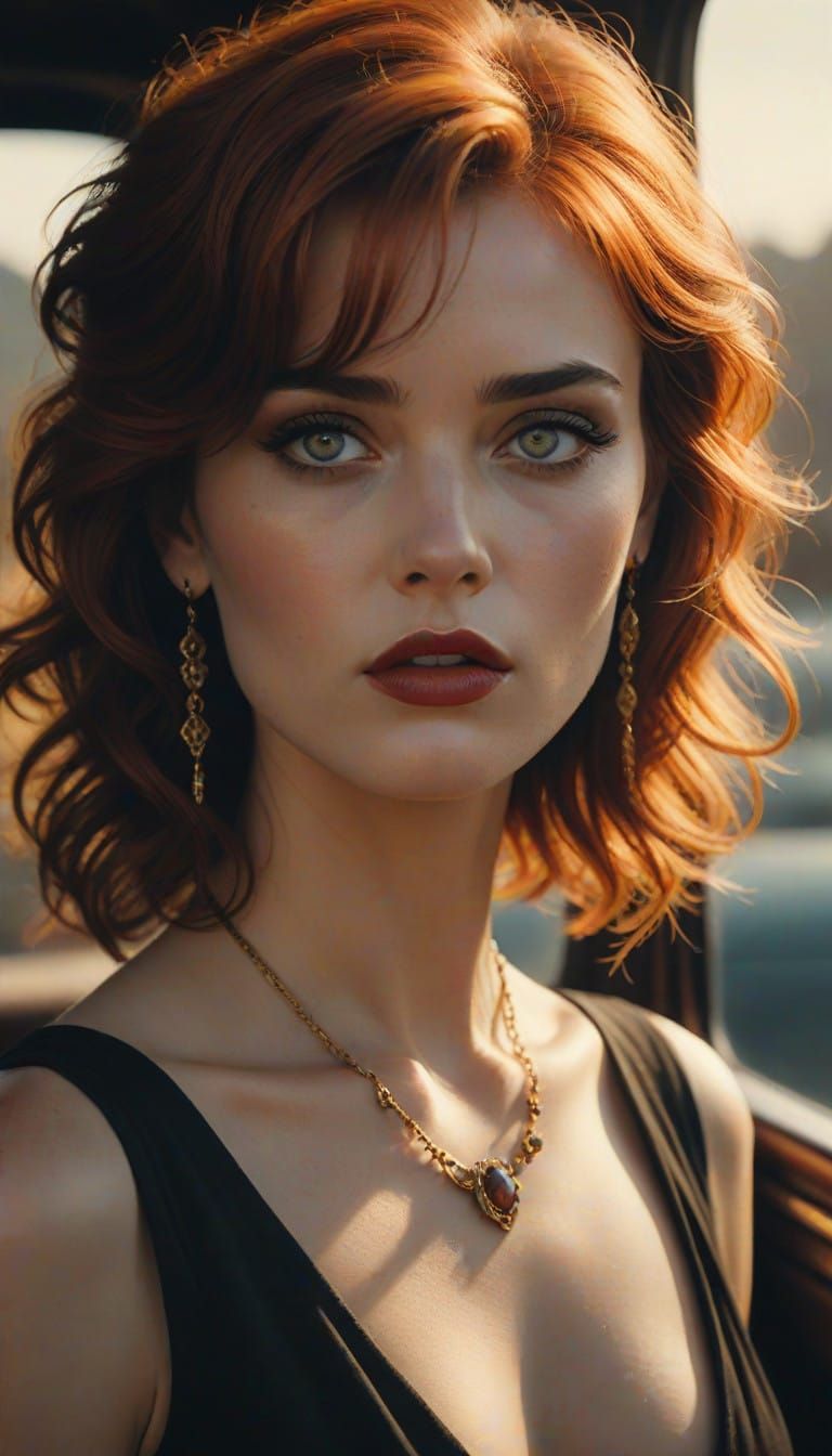 Sultry Redhead with Unbridled Longing in Cinematic Style