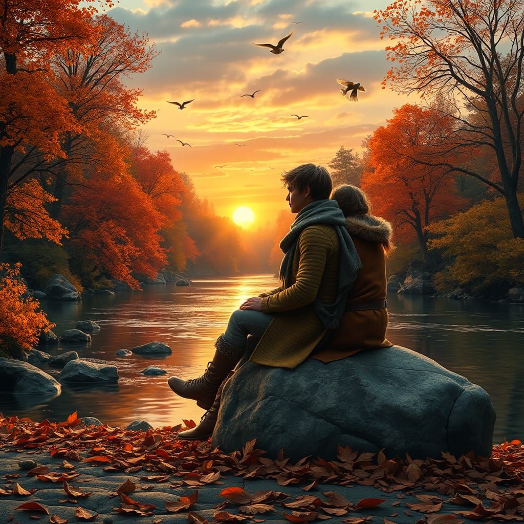 Autumnal Riverside Romance: Fantasy Concept Art