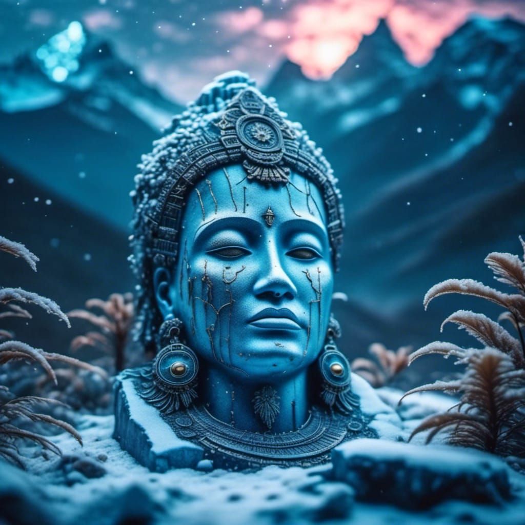 Icy Tropical Landscape with Mayan Ruins