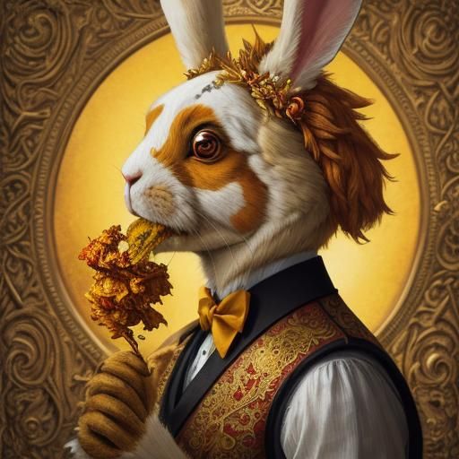 Rabbit Embroidered in Gold Eating Fire Dolma