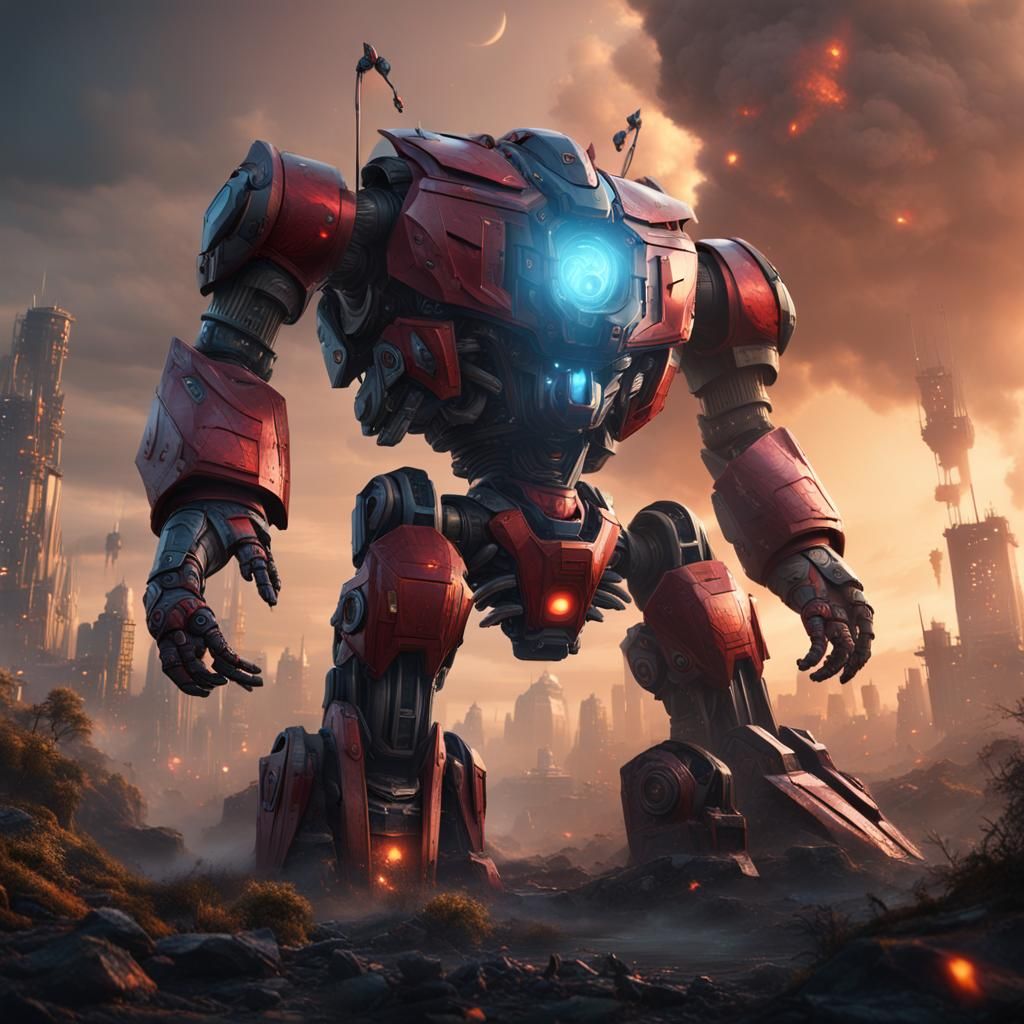 Giant Robot with Human Heart: Detailed Matte Painting
