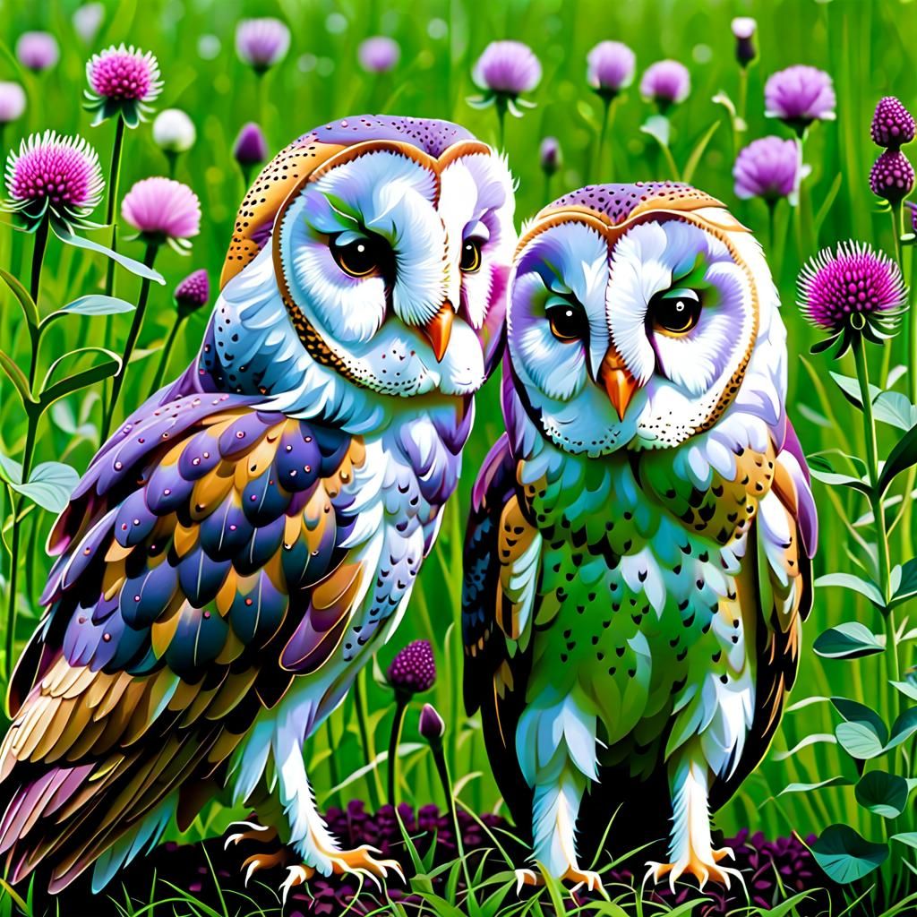 Owls wearing face-paint and colorful feathers for Owl'o'ween