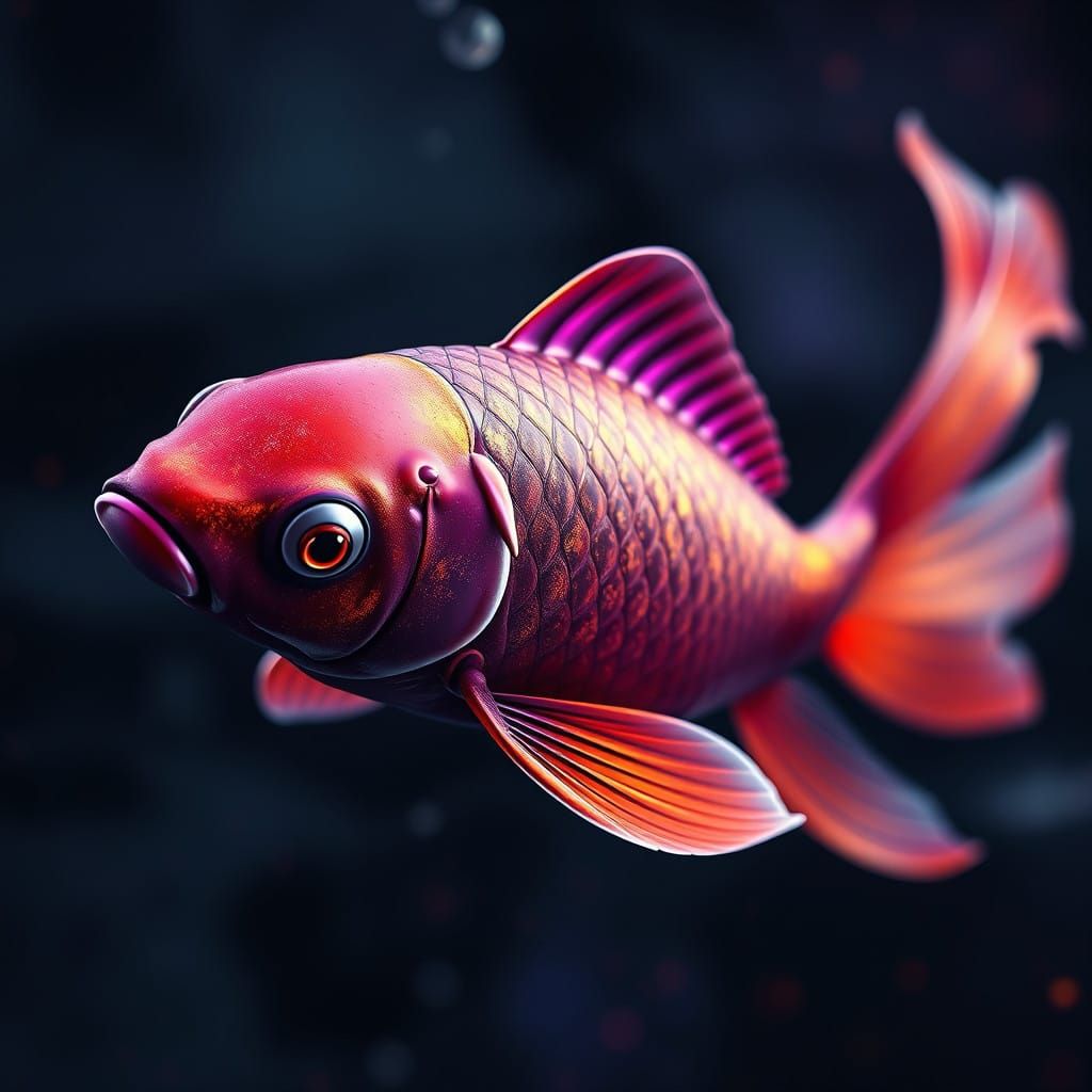 Hyper-Realistic Koi Fish in Dark, Vibrant 8K, HD Photography...