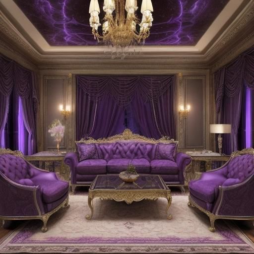 Luxurious Purple Living Room with Chandelier