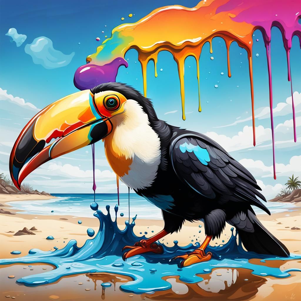 Colorful Toucan on Beach in Graffiti Art Style